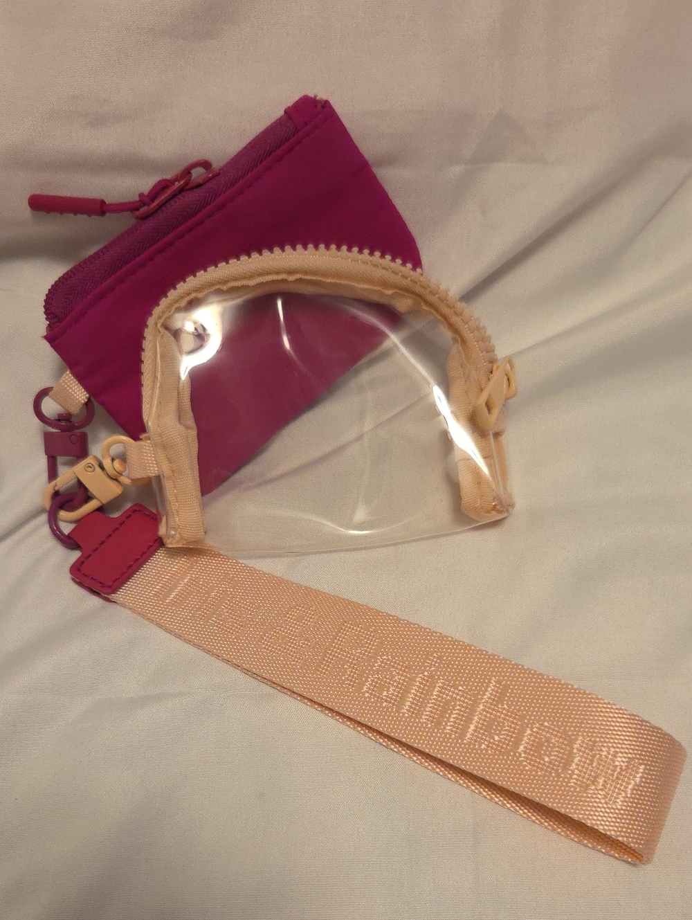 Iris and Rainbow Wristlet with Pink Pouch and Peach Strap